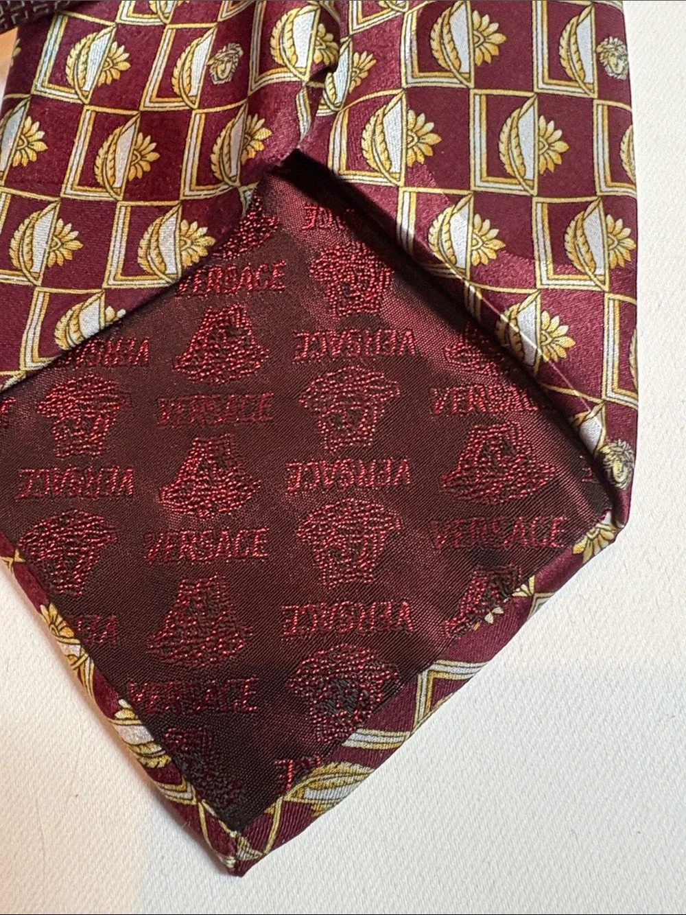 Versace Burgundy and Gold patterned Silk Tie